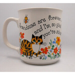 Vtg Retro Cat Bee Floral Grandma Glad You're Mine Coffee Cup Mug JSNY Taiwan